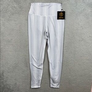 Till You Collapse TYC White and Gray Stripe Performance Leggings Size S NWT